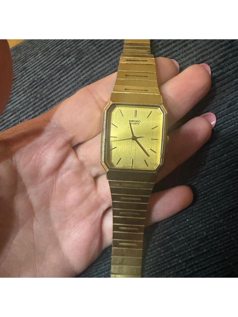 Seiko Watch Women OS Gold Good Vintage Quartz 5P31-5049 Rectangle Link Bracelet